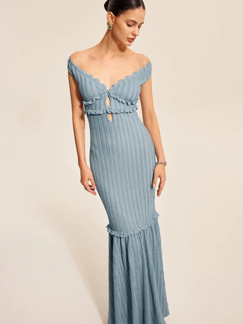 COMMENSE NWT OFF SHOULDER RUFFLE MERMAID DRESS SMALL